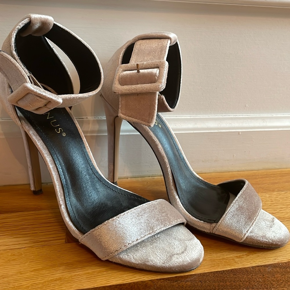 VENUS Nude Velvet Ankle Strap Heels - Picture 2 of 5